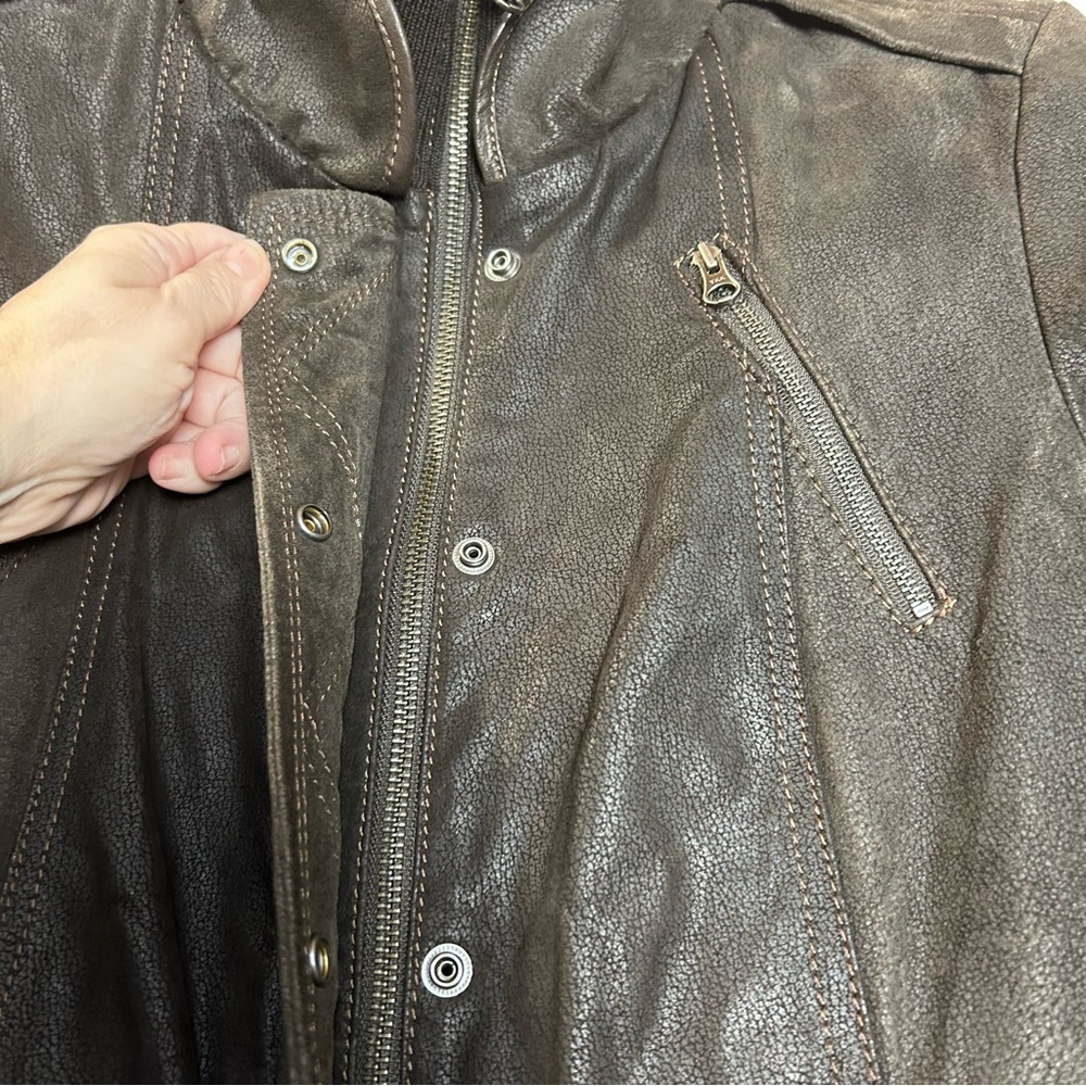 Danier leather jacket size‎ medium brown zippered bomber wool blend collar- READ - Picture 5 of 9
